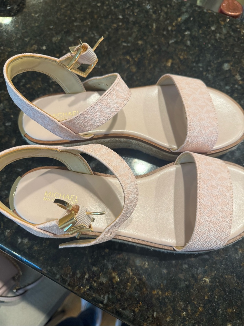 Michael Kors Blush Pink Slingback Sandals with Gold Buckles - Picture 2 of 5